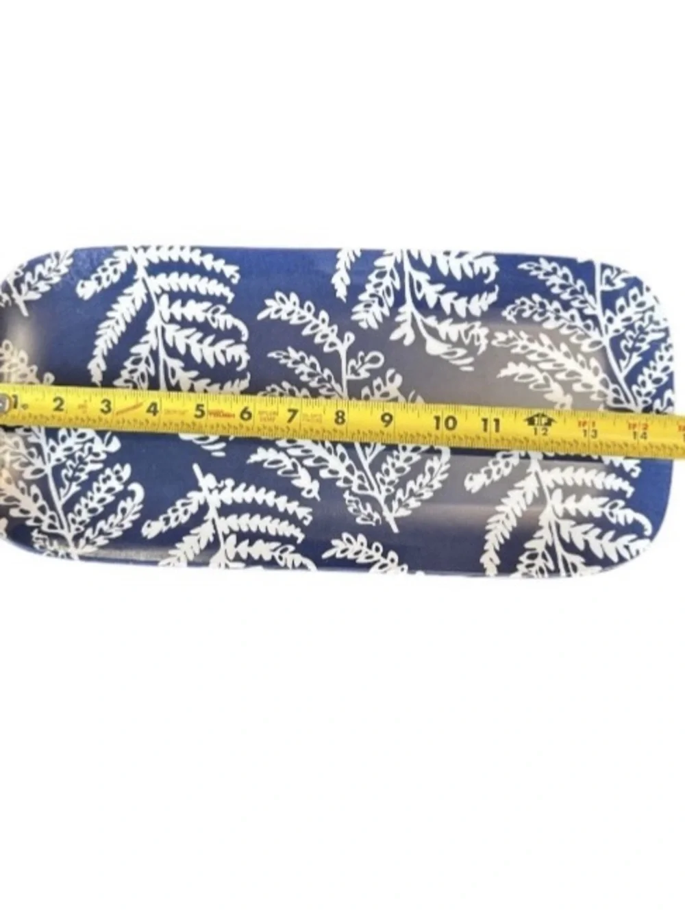 14” Melamine Serving Platter Navy Blue & White Botanical Fern Design Nautical